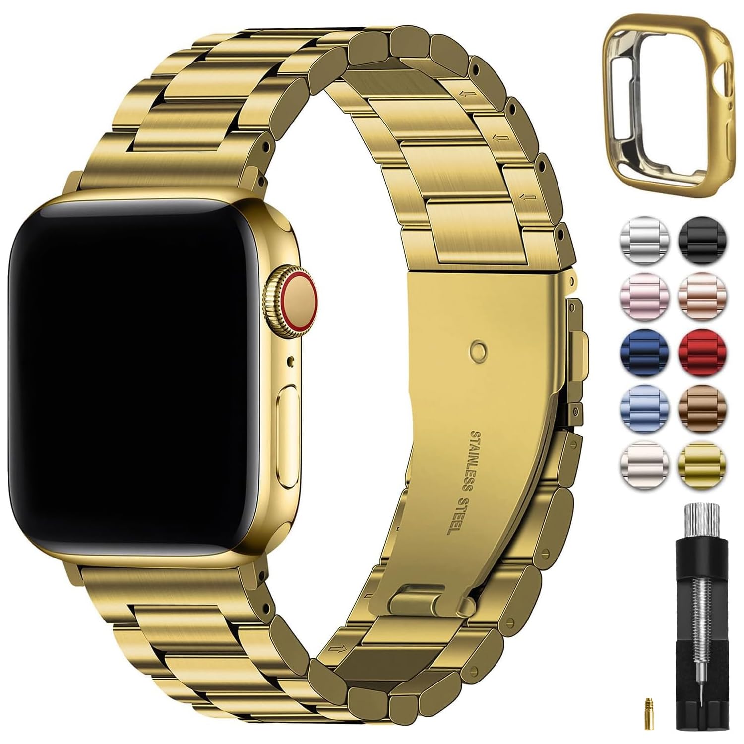 Fullmosa Metallarmband Kompatibel mit Apple Watch Armband Series 11 10 42mm Damen Herren, Edelstahl Ersatzarmband für iwatch 42mm, Gold