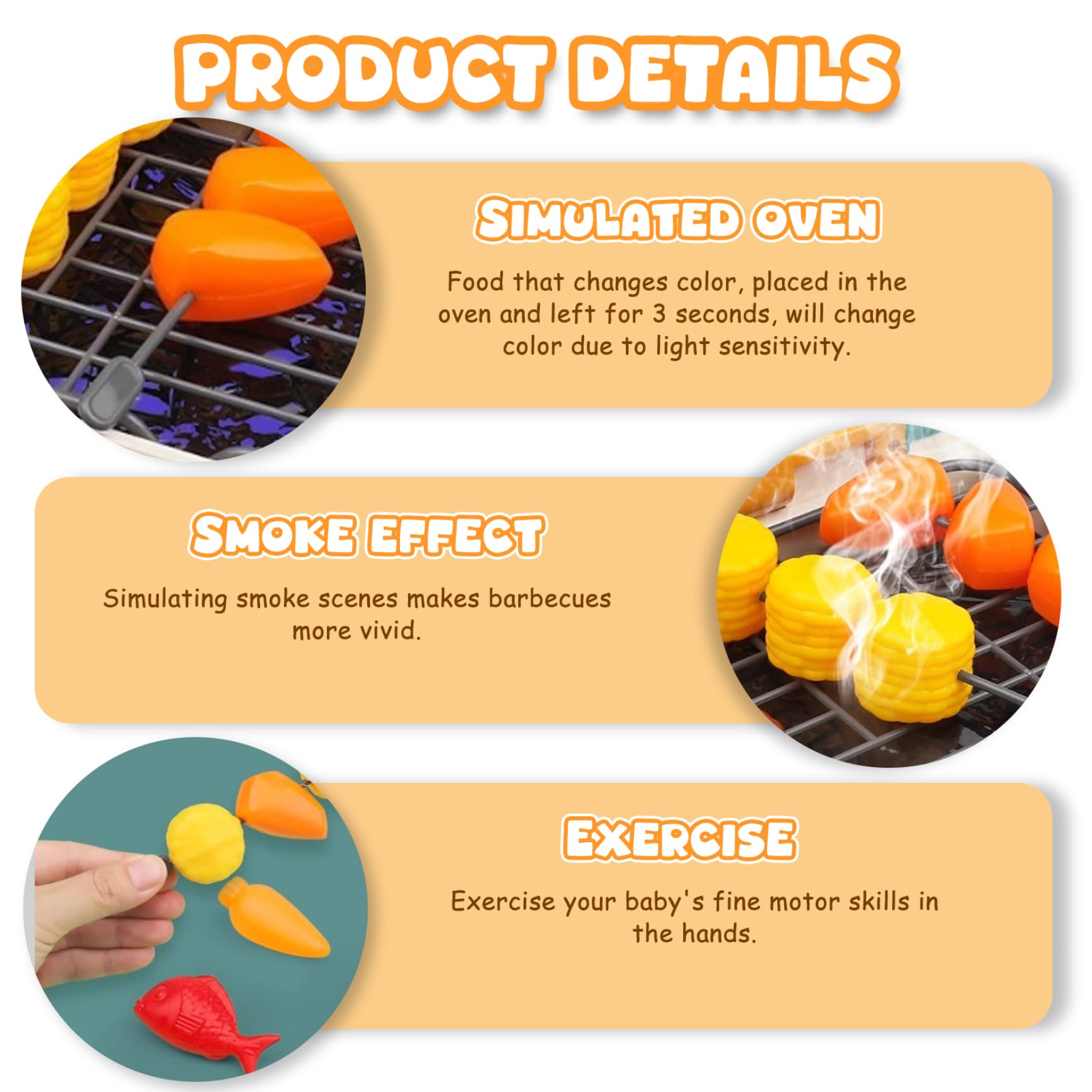 Ensemble de Jeu de Barbecue pour Enfants, 35 pièces, Ensemble Jouets Cuisine Alimentaire à Changement Couleur simulé avec lumière fumée et Accessoires
