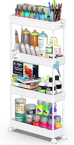 Spacekeeper - Carro de almacenamiento de 4 niveles organizador de estantería móvil para cocina baño lavandería Blanco Negro, gris, Blanco disponible en Yaxa Colombia