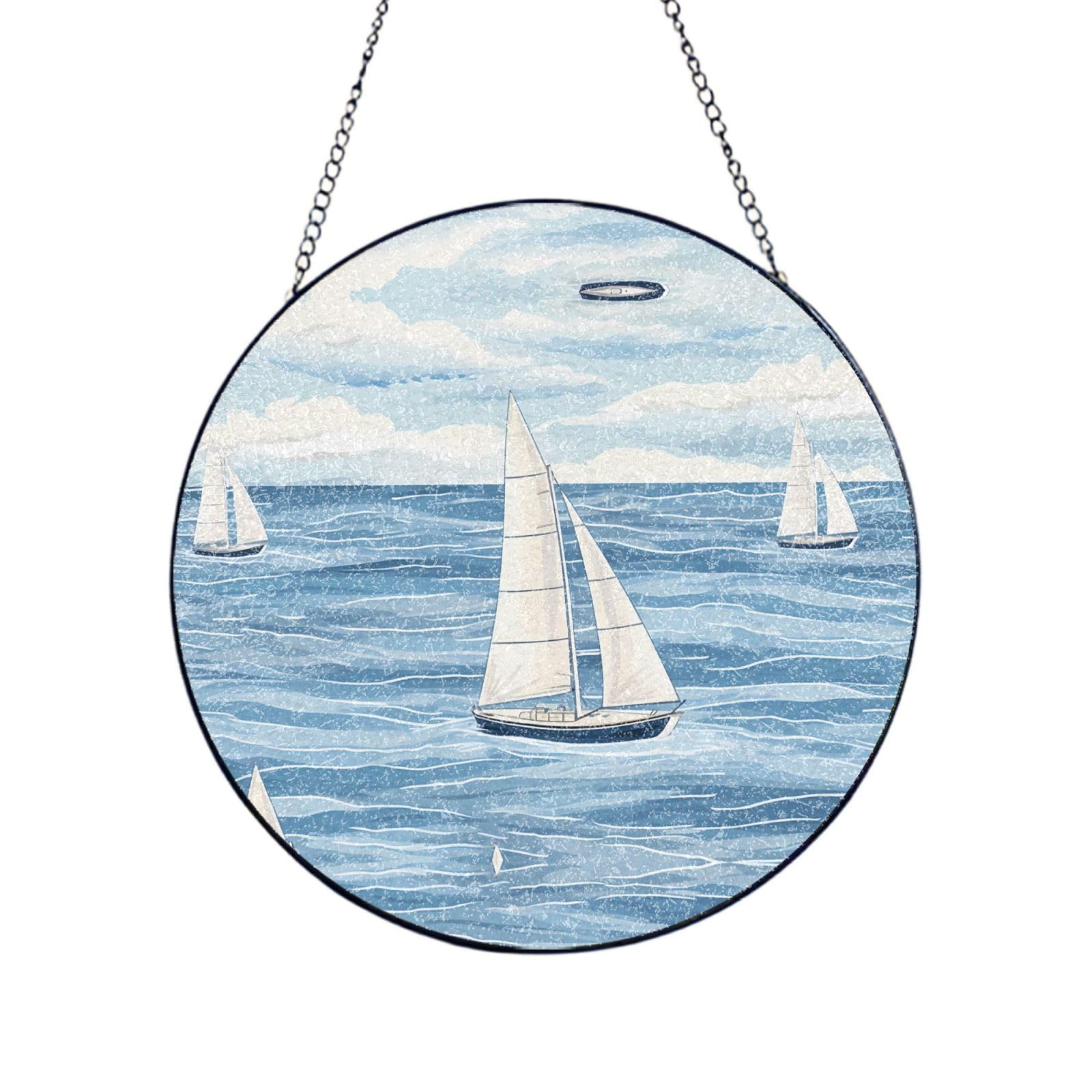 Phayah Sailboat Sailing Print Glass Window Hanging Sun Catchers Suncatcher Decor For Birthday For Home Garden Porch 4in（10cm）