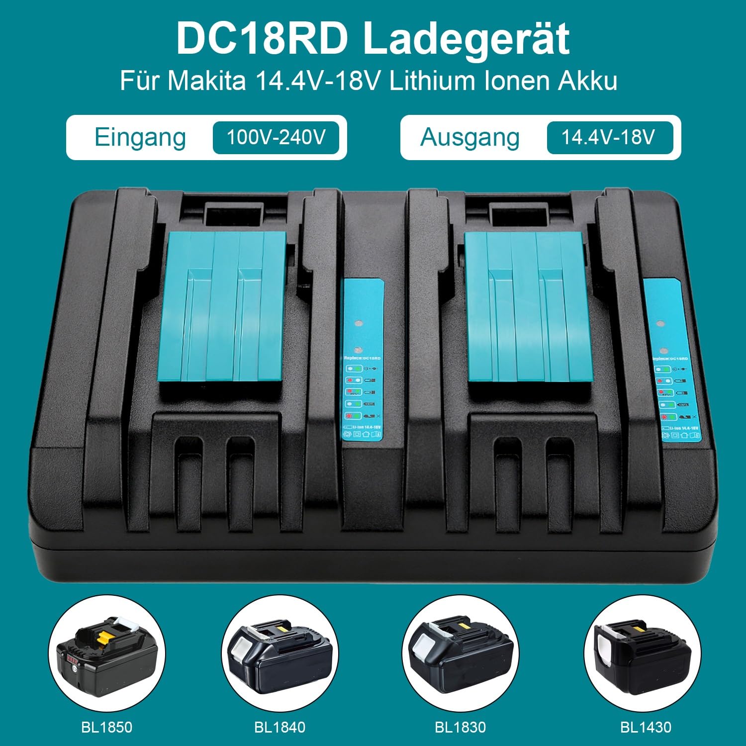 Energup 2 Stück 18V 5000mAh Li-ion Ersatzakku + DC18RD Dual Port Ladegerät für Makita 18V Akku BL1850B BL1830 BL1840 BL1850 BL1860 BL1815 BL1820