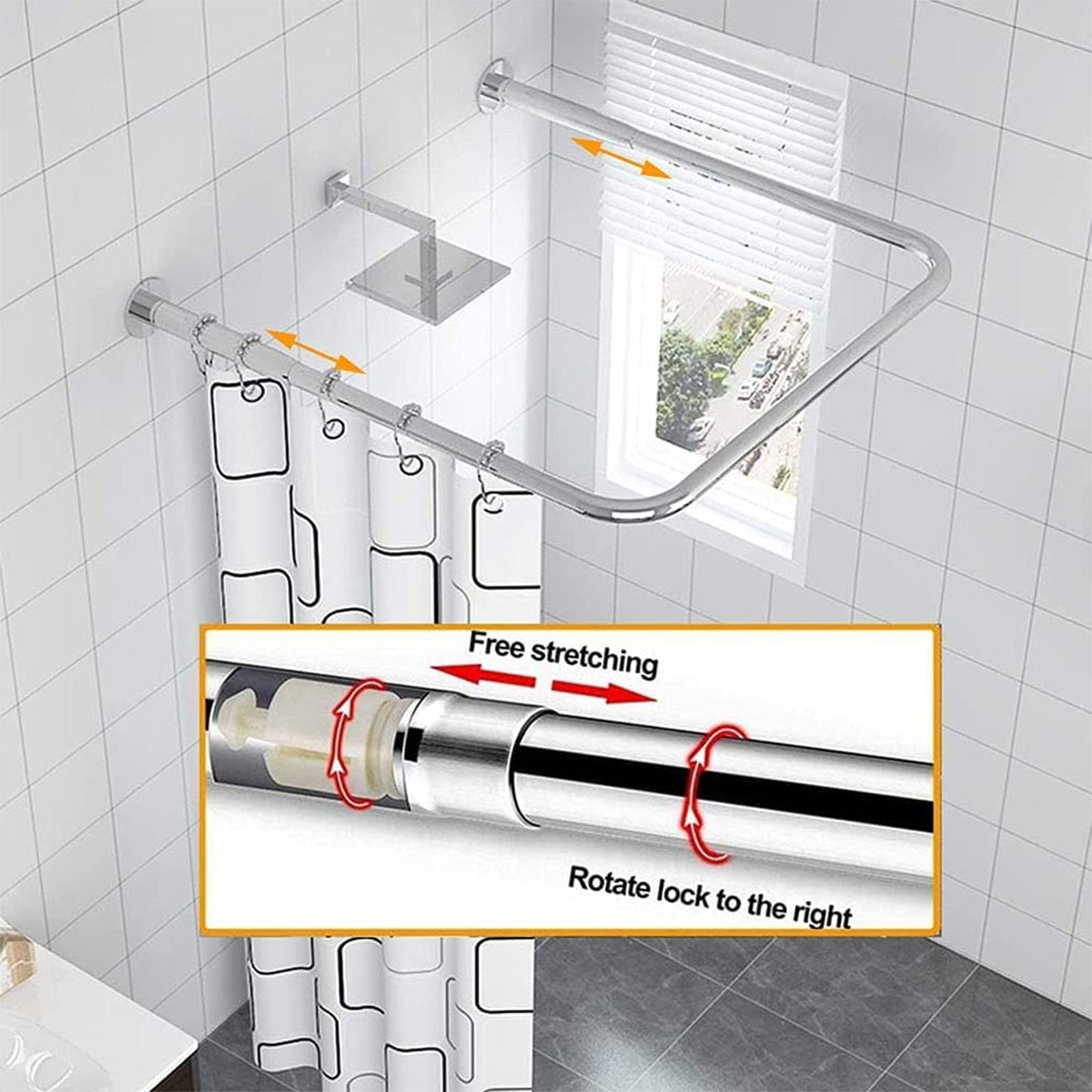 Barra de ducha ajustable en U Sd sin taladro de acero inoxidable 304 barra de esquina negra ideal para baño, cocina, sala de estar, 90 x 90 x 90 cm, diseño de ahorro de espacio