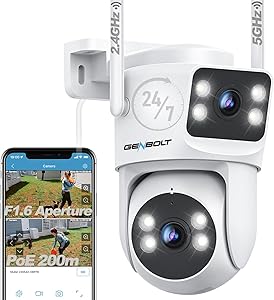 GENBOLT Outdoor WiFi Camera with Dual External Security Lens, 2.4 & 5 GHz PoE PTZ Outdoor Surveillance Camera, Home CCTV Camera, WiFi IP Camera Night for Outdoors asin的图片