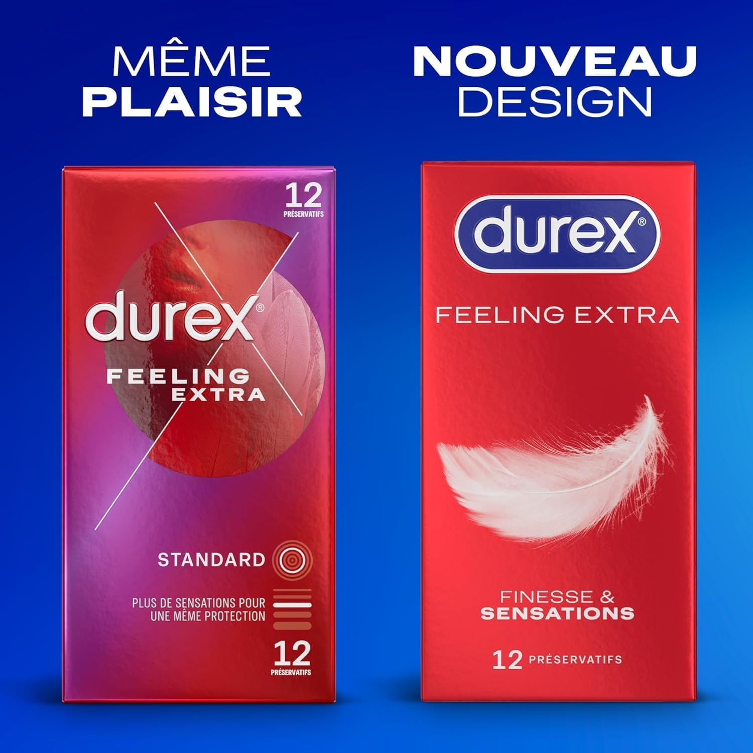 Durex Préservatifs Feeling Extra - 12 Préservatifs Homme Fins et Extra Lubrifiés (48 Préservatifs)