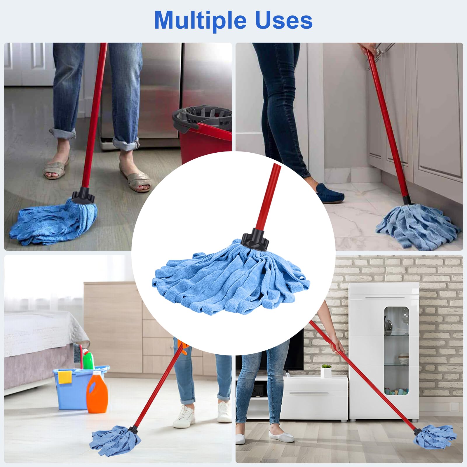 Cabezales de Microfibra para trapeador: un Mango de fregona con Tres Cabezales de Tela de Microfibra Azul compatibles con Todos los Mangos estándar de Estados Unidos