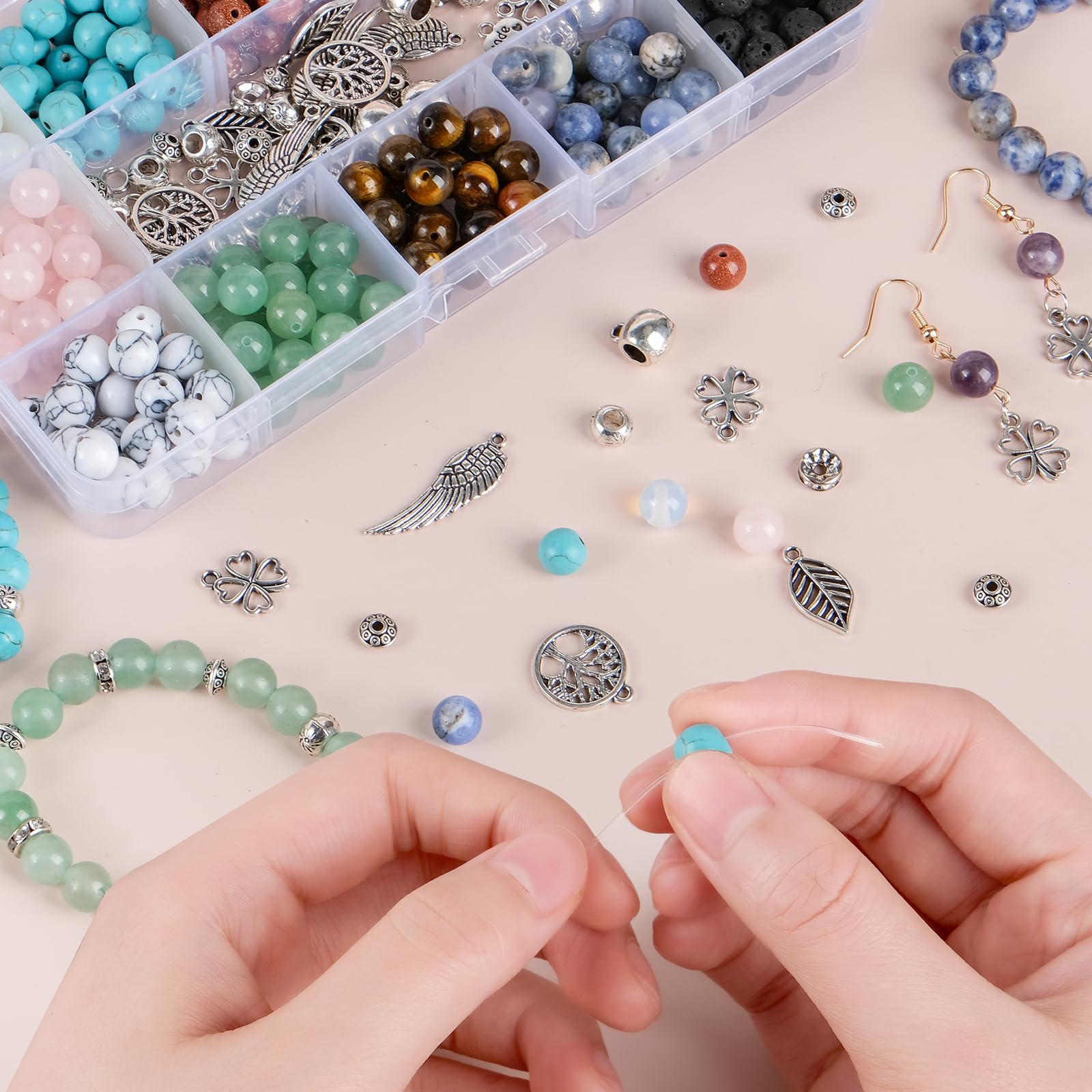 ARTESTAR 8mm Perline Braccialetti Kit,Perle Gioielli Naturali per Braccialetti Collane,Kit Braccialetti Fai da Te Creativo Adulti Bambini
