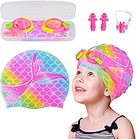 Vista 10 de Gorros de natación para niñas, gorro de natación de silicona para niños pequeños, gorros de natación duraderos y cómodos para niñas