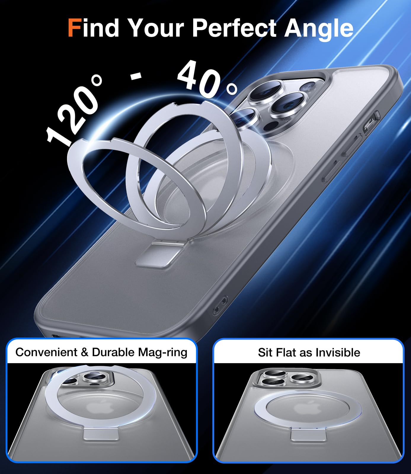 Cover iPhone 13 Pro Magnetica Blu con Anello e Supporto Magsafe