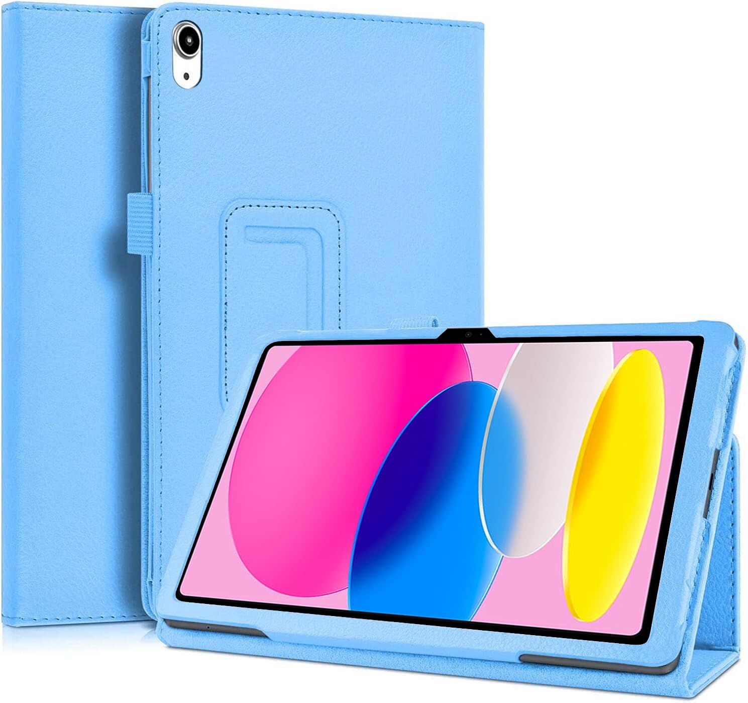 TECH SHEK] iPad 10th Generation Case 10.9 Inch 2022, Premium PU Leather Business Folio Stand Cover with Pencil Holder - Auto Wake/Sleep and Multiple Viewing Angles (Sky Blue)