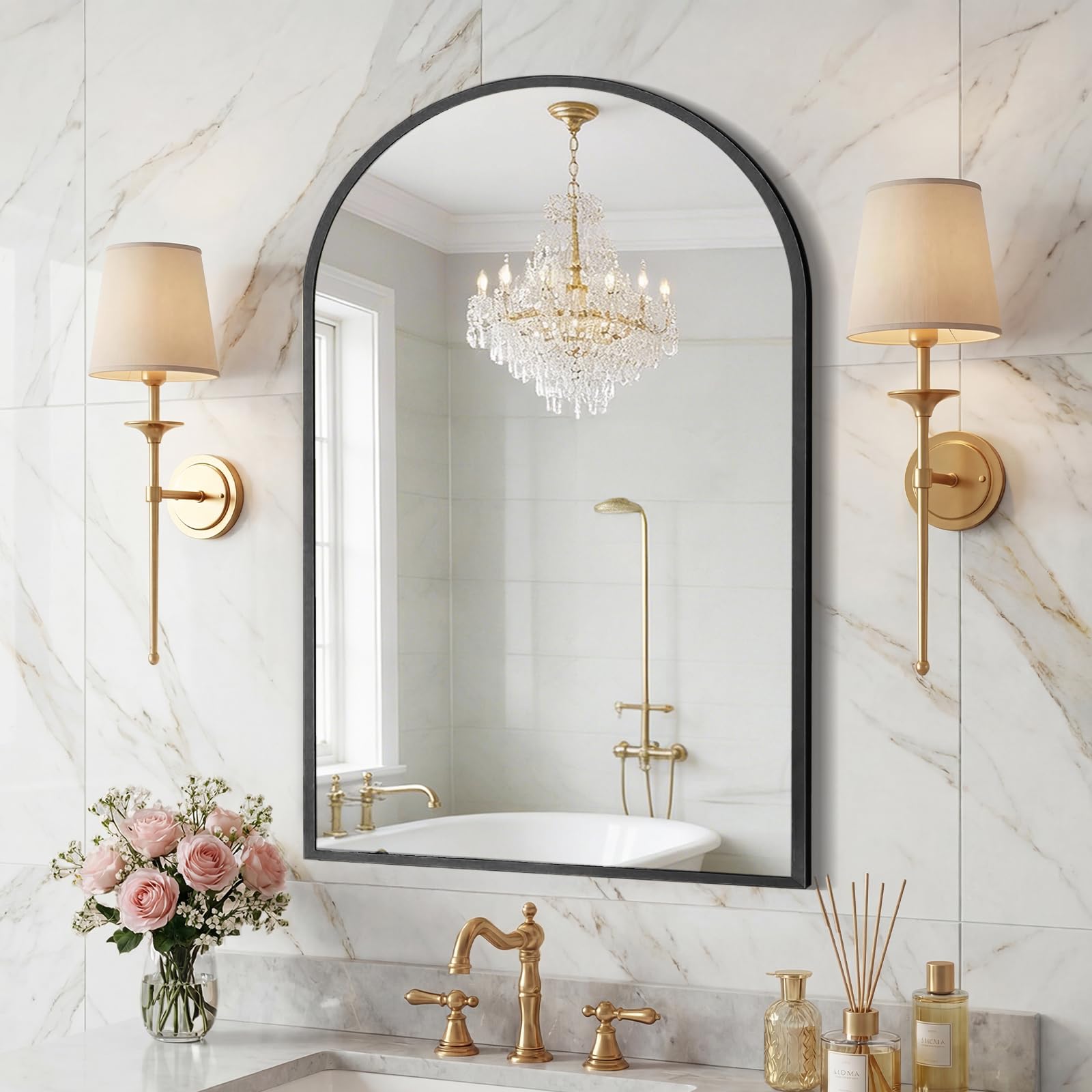 Sweetcrispy 22"x30" Arched Bathroom Mirror, Bathroom Mirrors for Over Sink