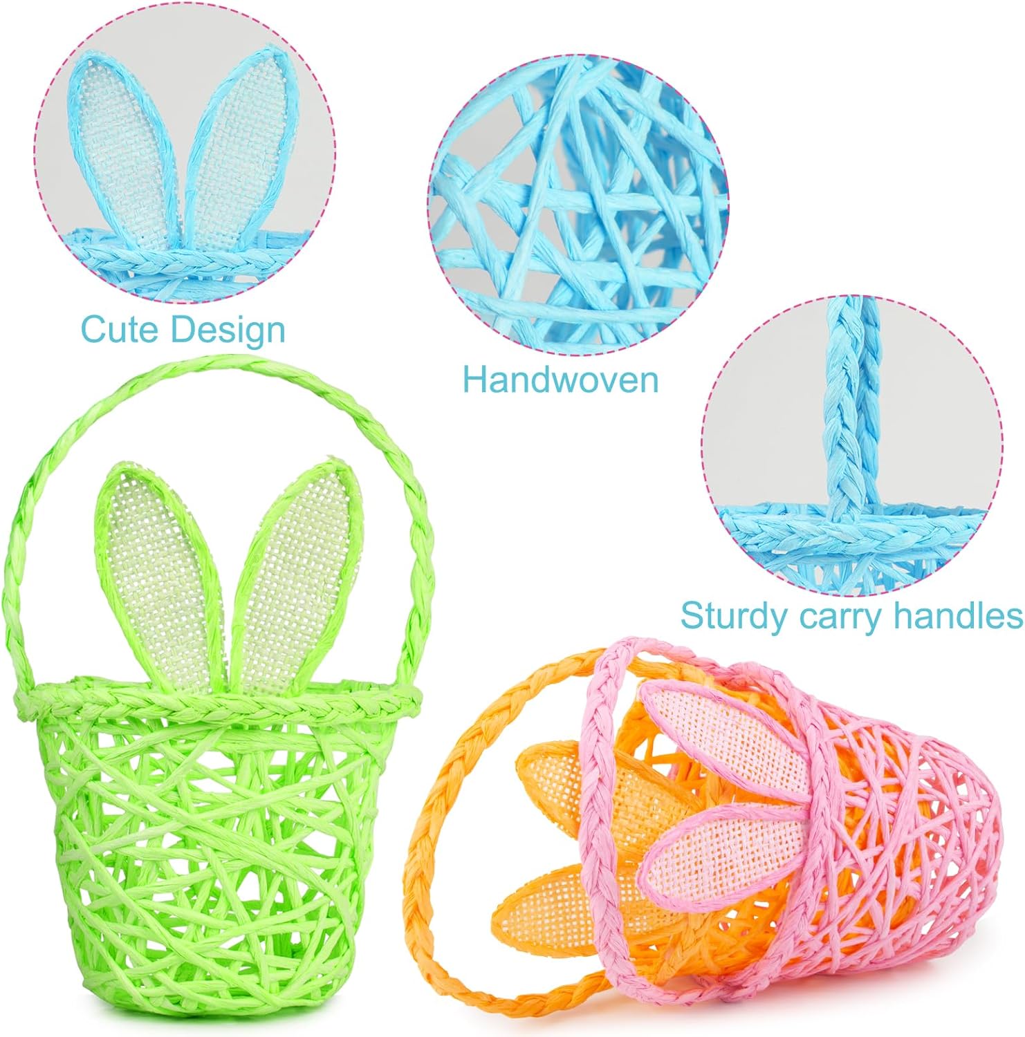 6 Pieces Easter Egg Baskets - Handmade 6 Colors Bunny Ears Easter Baskets for Easters Theme Garden Party Favors, Easter Eggs Hunt, Easters Goodies Goody, Basket Fillers