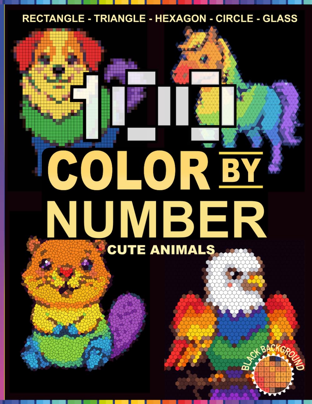 Mystery Mosaics Color by Number Cute Animals: Unique Shapes | Rectangle, Triangle, Hexagon, Circle, Glass with A Master Color Palette