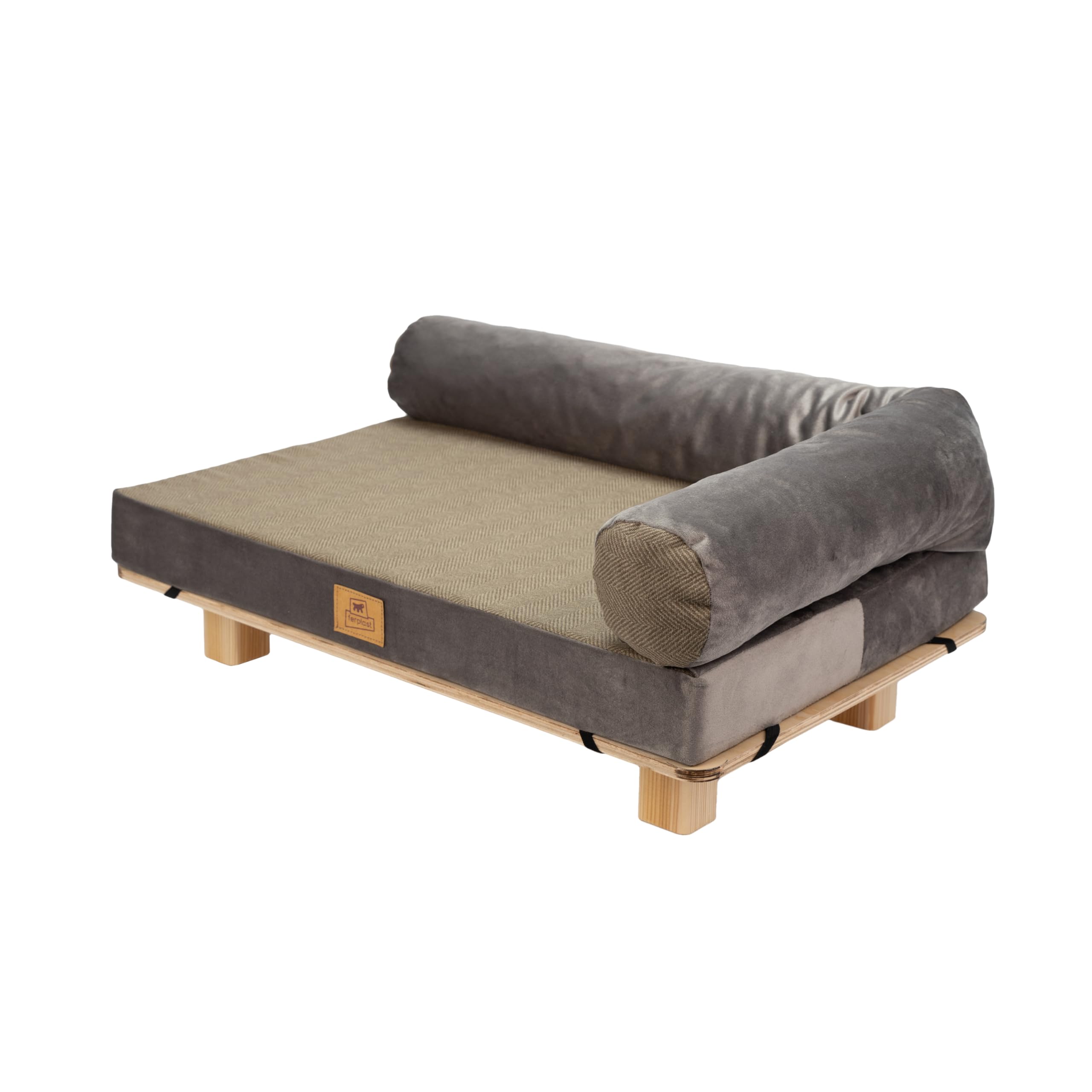 Ferplast Cama para Perros y Gatos en Madera certificada FSC® con cojín Suave, Estilo, Comodidad y Durabilidad, 76 x 46 x h 24 cm.