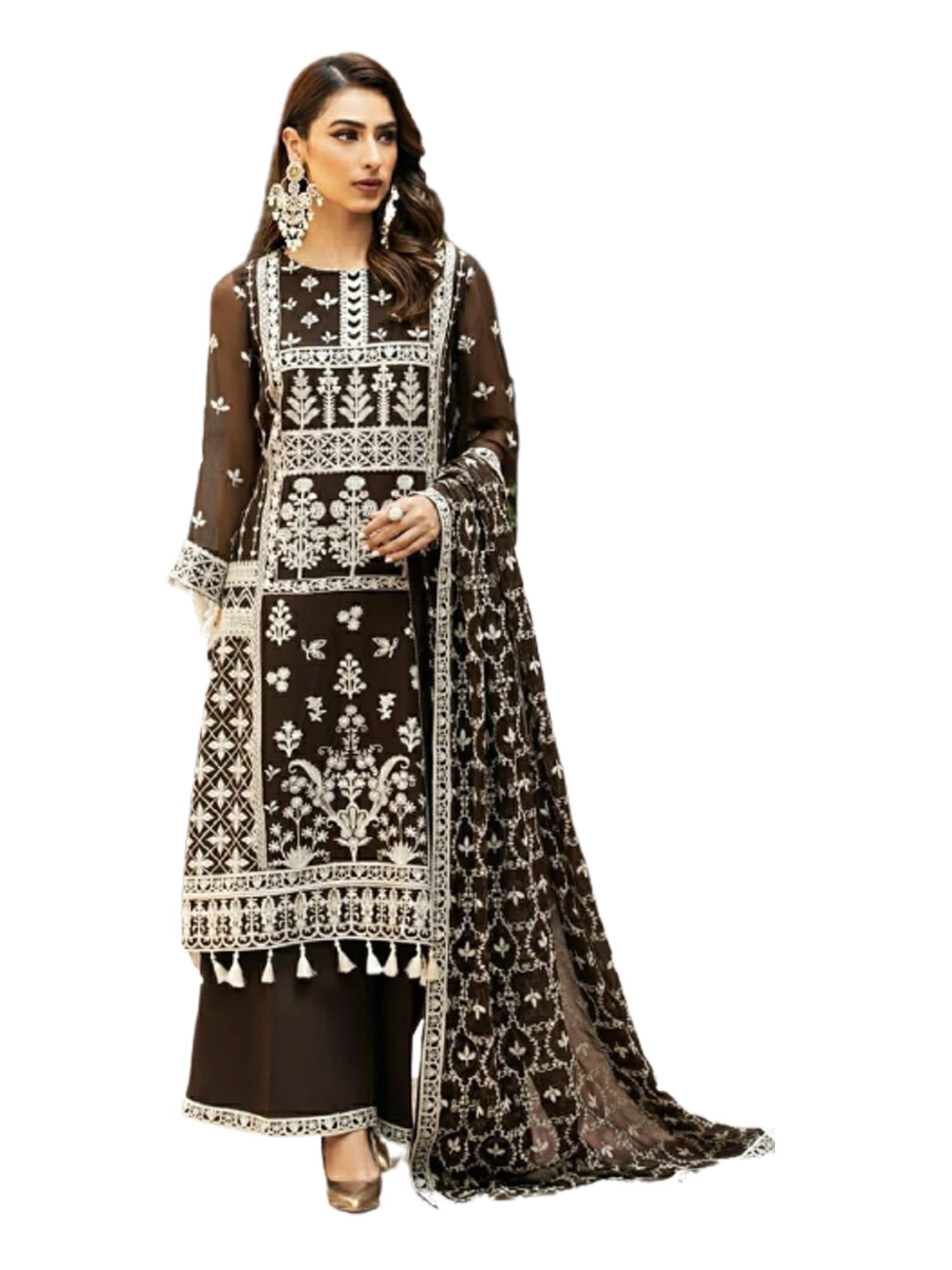 Black Muslim WOman party & formal Georgette white embroidery pakistani shalwar suit 1899