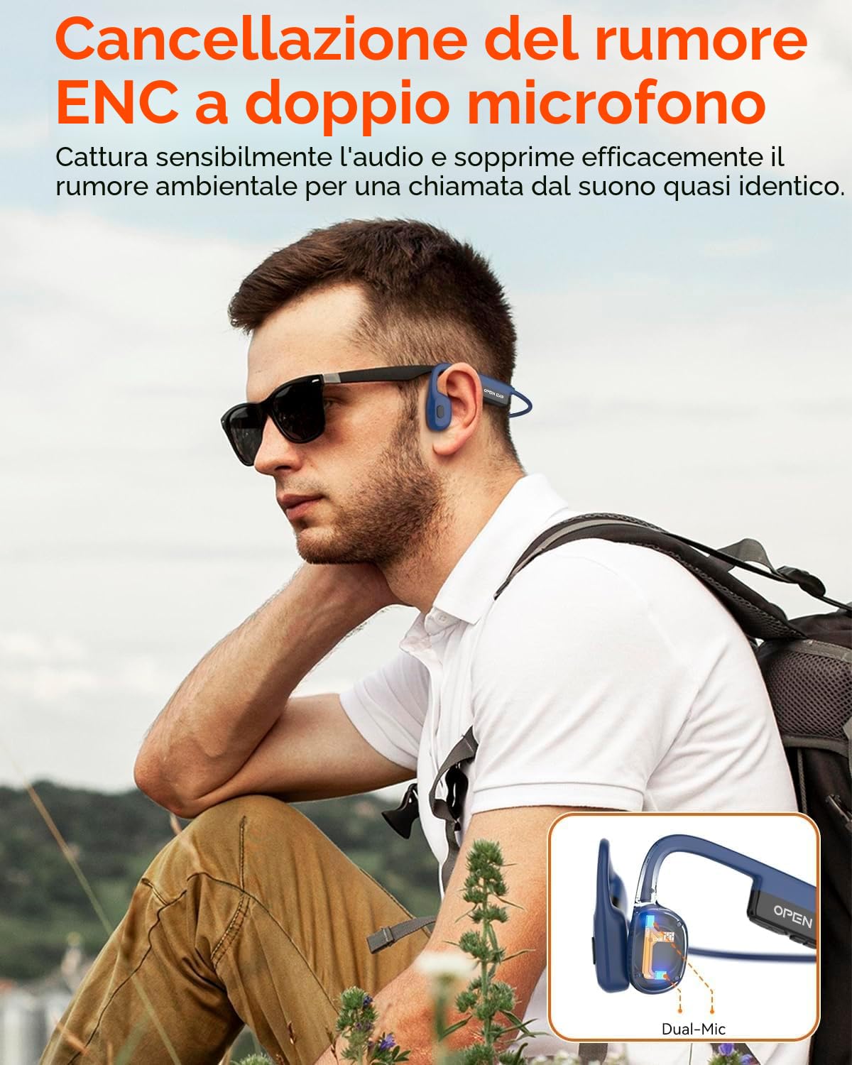 SANOTO Cuffie Conduzione Ossea Bluetooth 5.3, Cuffie a Conduzione Osseas Aperto Con 8 H Di Autonomia, Auricolari Conduzion Ossea Con Doppio Mic, Cuffia Osseas Conduzione Impermeabili IPX6, Per Jogging