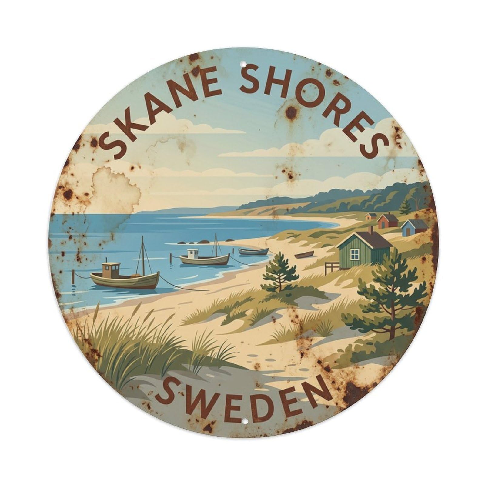 Vintage Travel Skane Sweden Shores Metal Tin Sign