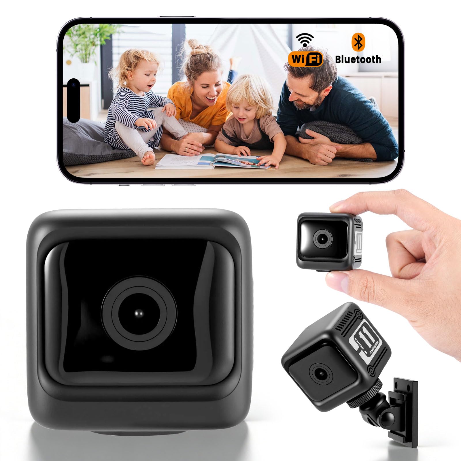 Camera Espion, 1080P Mini Caméra de Surveillance WiFi 2.4G Intérieur/Extérieur, Autonomie de 8 heures, Vision Nocturne 130° Grand Angle, Détection de Mouvement AI, Mic 38 dB, Mini Caméra de Sécurité