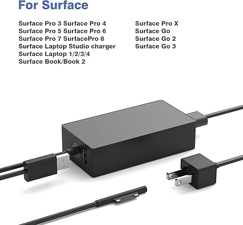 Miniatura 3 de Cargador Surface Pro de 65 W compatible con Microsoft Surface Laptop 2 3, Surface Pro X 9 8 7 6 5 4 3, Surface Go 2 Go 3, Surface Book 1 2 Microsoft