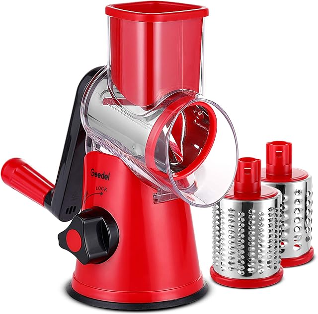 Rotary Cheese Grater, Vegetable Slicer with Three Drum Blades, Grater for Kitchen Faster and Easy Cutting, Rotary Drum Grater Ideal for Cheese, Cucumber, Carrot, Nuts, etc.