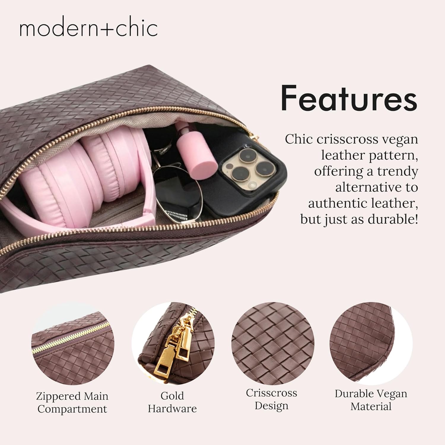 Modern+Chic Belt Bags for Women - Rory Oversized Crisscross Belt Bag for Women, Vegan Leather Crossbody Bag with Strap and Multiple Pockets - Image 3