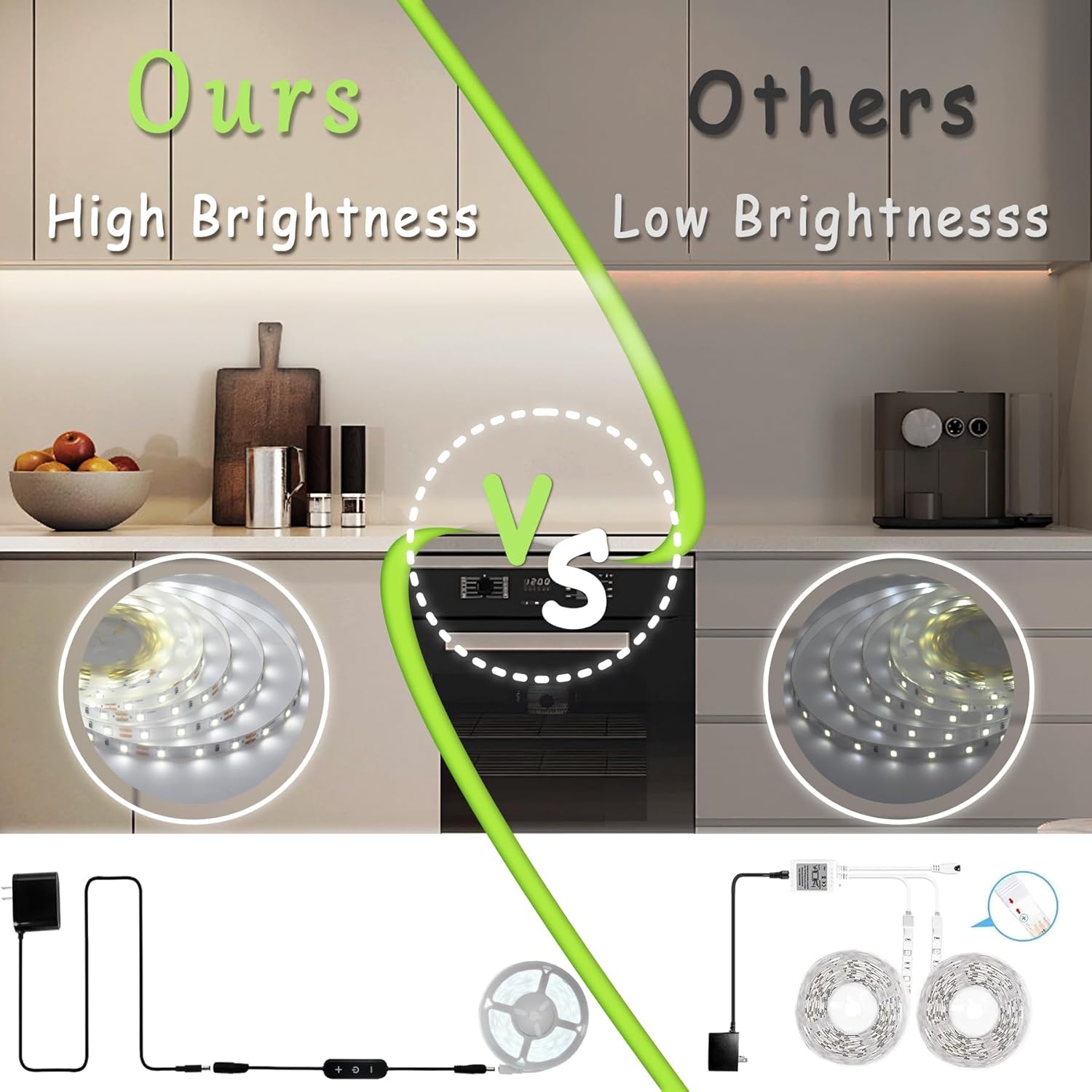 10Ft Rope Light Indoor Tape Lights LED Strip Lights for Vanity Mirror Bedroom with Dimmer Control for Kitchen, Cabinet, Shelf, Super Bright Flexible Cuttable Under Cabinet Lighting Counter