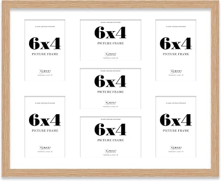 20x16 Inch 7 Opening Photo Collage Frame, Display Seven 6x4 Inch Photos, Multi Aperture Family Picture Frame, Oak