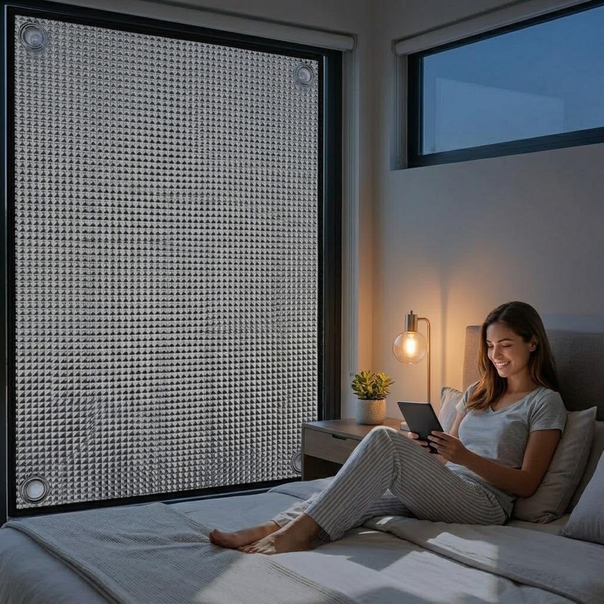 Aluminiumfolie Fensterfolie Mit Saugnäpfen, 8mm Verdunkelungsrollo Sonnenschutzfolie Fenster Innen Reflektierend Sichtschutz Thermo Für Schlafzimmer Wohnmobil Und Dachfenster(Schwarz,130x160(cm))