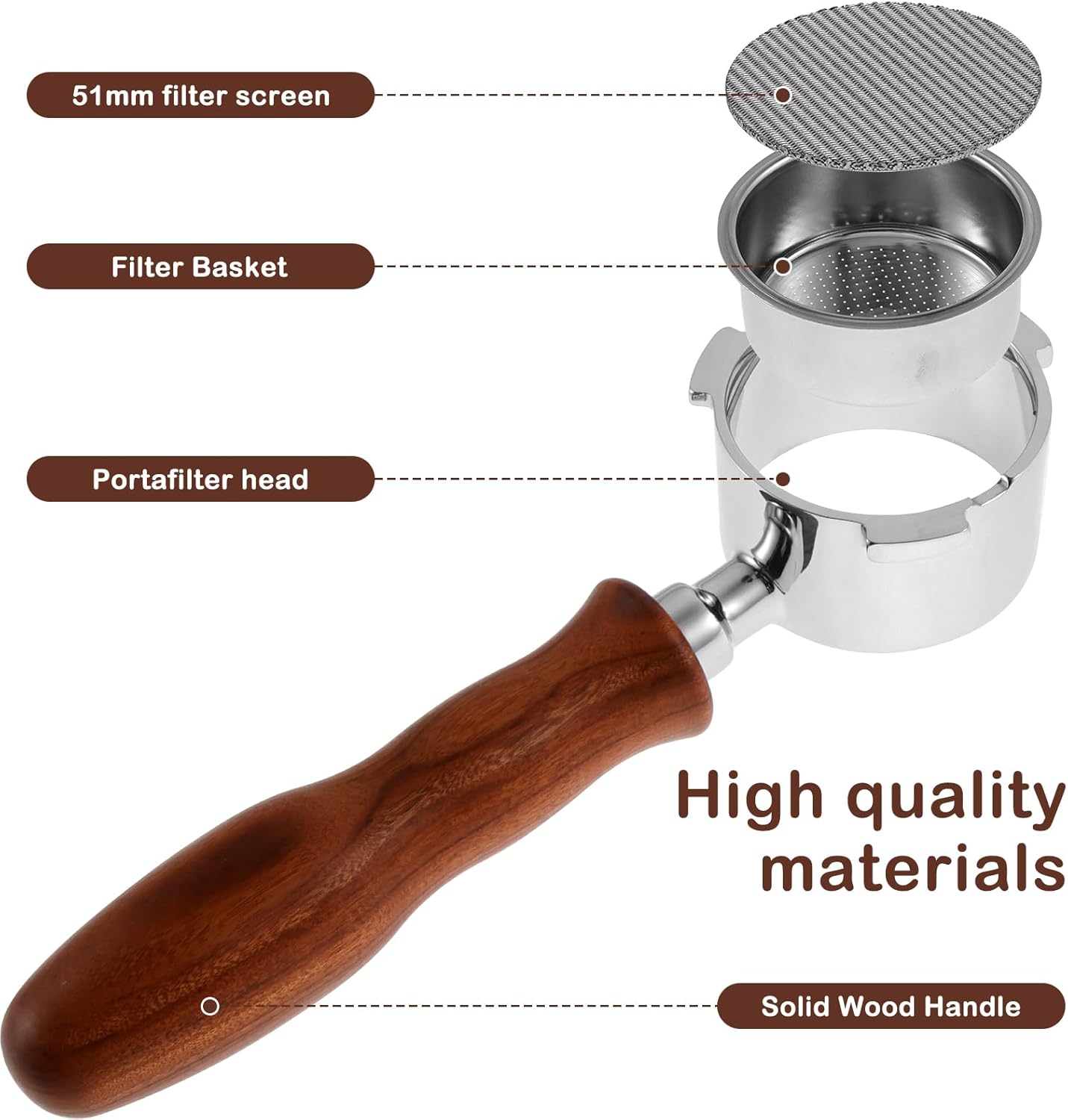 51mm Bottomless Portafilter, Stainless Steel Espresso Portafilter Coffee Filter Basket Portafilter, Bottomless Naked Portafilter with Filter Basket for Delonghi EC0680 / EC0685 Coffee Machine