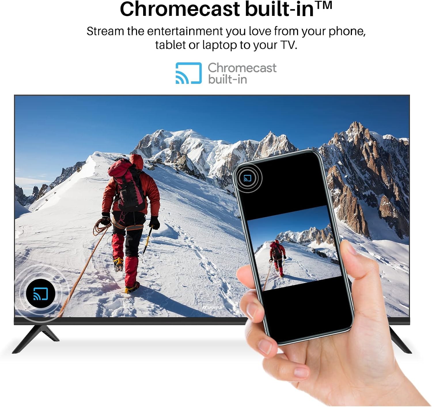 Caixun EC43S1UA TV with phone casting content via Chromecast