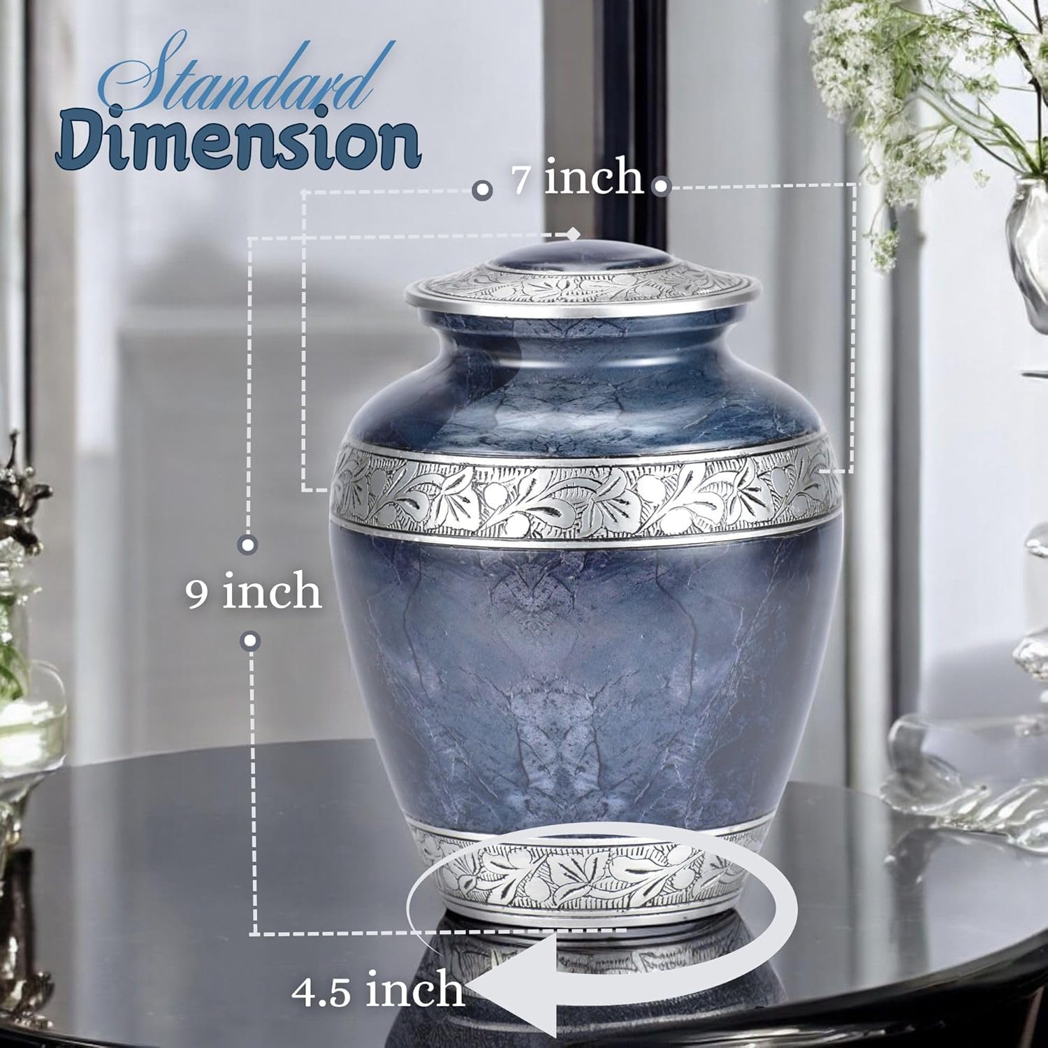Cremation Urns for Human Ashes, Large Funeral Burial Urn, Beautiful Marble Finish Engraved Urn with Velvet Bag - Image 3