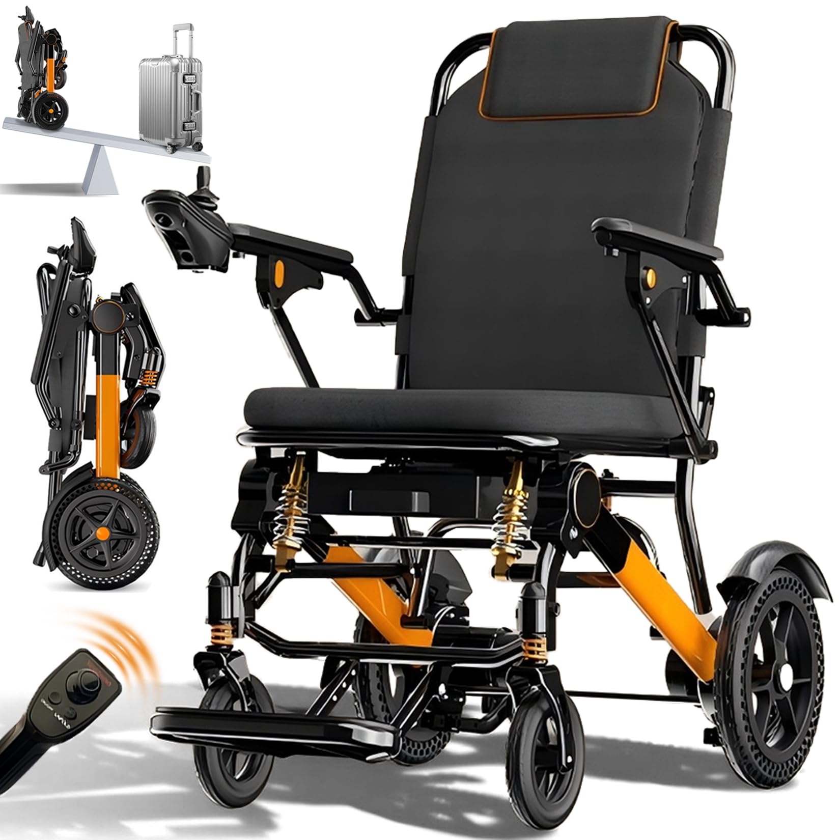 Ultraleichter faltbarer Elektrorollstuhl, 500W Motor, tragbar für Senioren, 13.8 kg, 20-50 km Reichweite, leichter Rollstuhl elektrisch für Reisen und Outdoor, 150 kg Tragkraft ﻿,30a