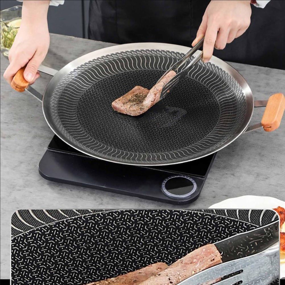 アウトドアキャンプステンレススチールバーベキュープレートポータブルハンドルアップグレードラウンド屋内無煙ノンスティックパンケーキポッ