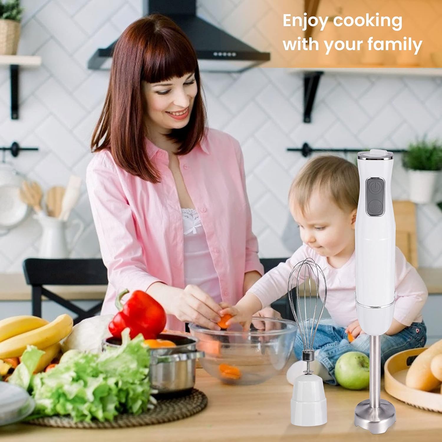 Rosydawn Immersion Hand Blender 5-in-1 Hand Blender Including Sturdy Titanium Plated Stainless Steel Blades,BPA-Free 12-Speed stick blender for kitchen with Egg Beater, Beaker,Milk Frother (white): Home & Kitchen