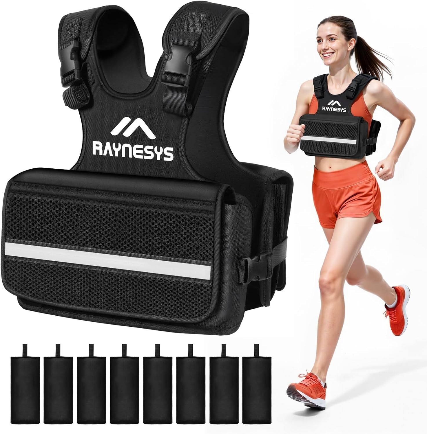 Adjustable Weighted Vest Women Men,1-12/1-20/1-30 LBS Weight Vests with Adjustable Shoulder Strap, 8 Ironsand, Large Pocket, Reflective Strip,Weighted Vest Men and Women for Workout, Strength Training