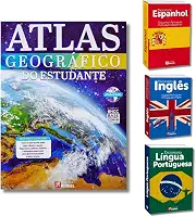 KIT ESCOLAR - ATLAS GEOGRÁFICO DO ESTUDANTE + MINI DICIONÁRIOS - PORTUGÊS + INGLÊS + ESPANHOL