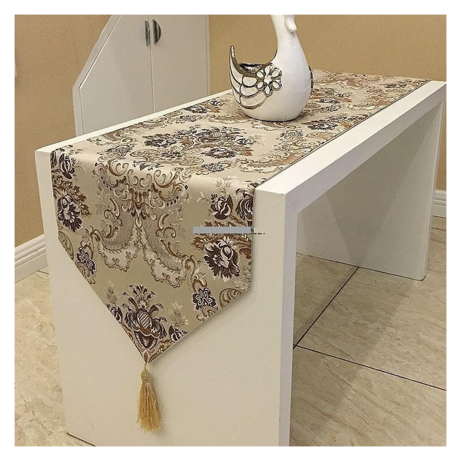Szaro-złoty obrus żakardowy bieżnik na stół z flagą na łóżko, modne produkty do dekoracji domu(Beige,32x180cm)