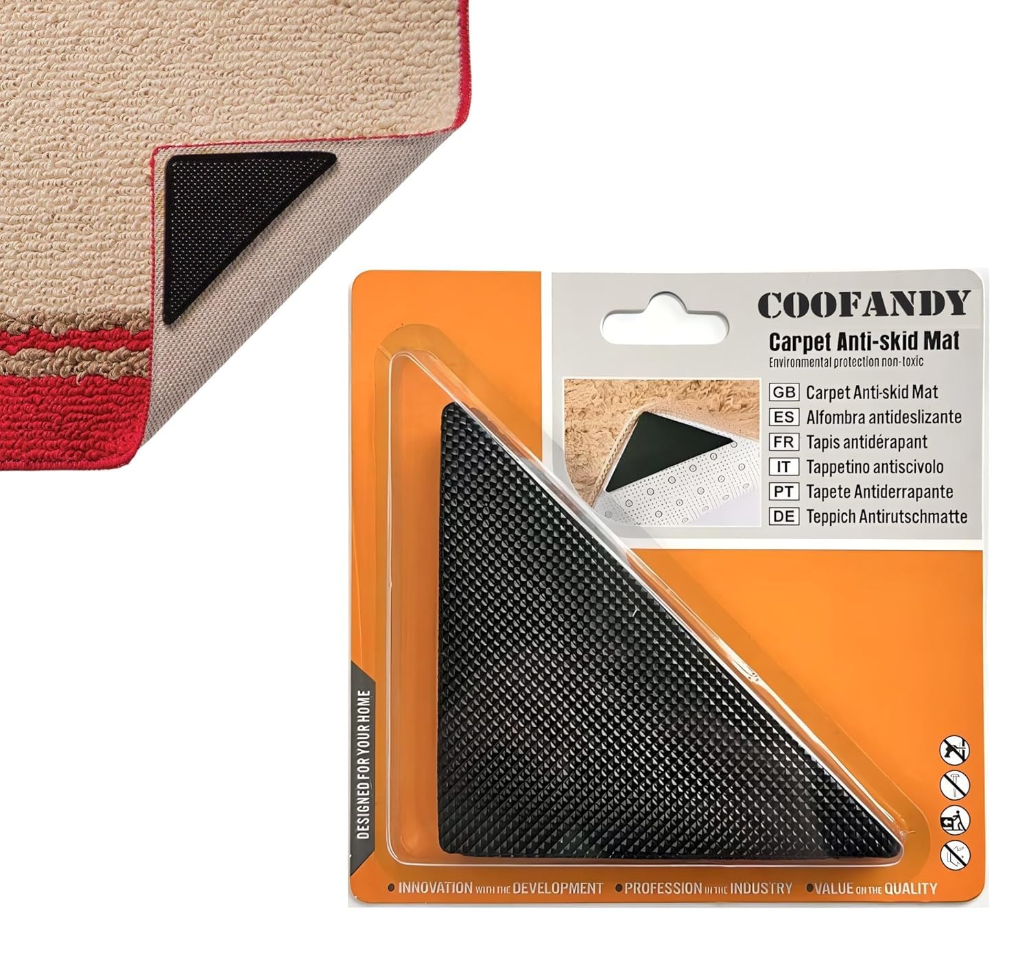 Coofandy Rug Grippers for Hardwood Floors, Carpet Gripper for Area Rugs Double Sided Anti Curling Non-Slip Washable and Reusable Pads for Tile Floors, Carpets, Floor Mats, Wall, Black 4 pcs-image-23
