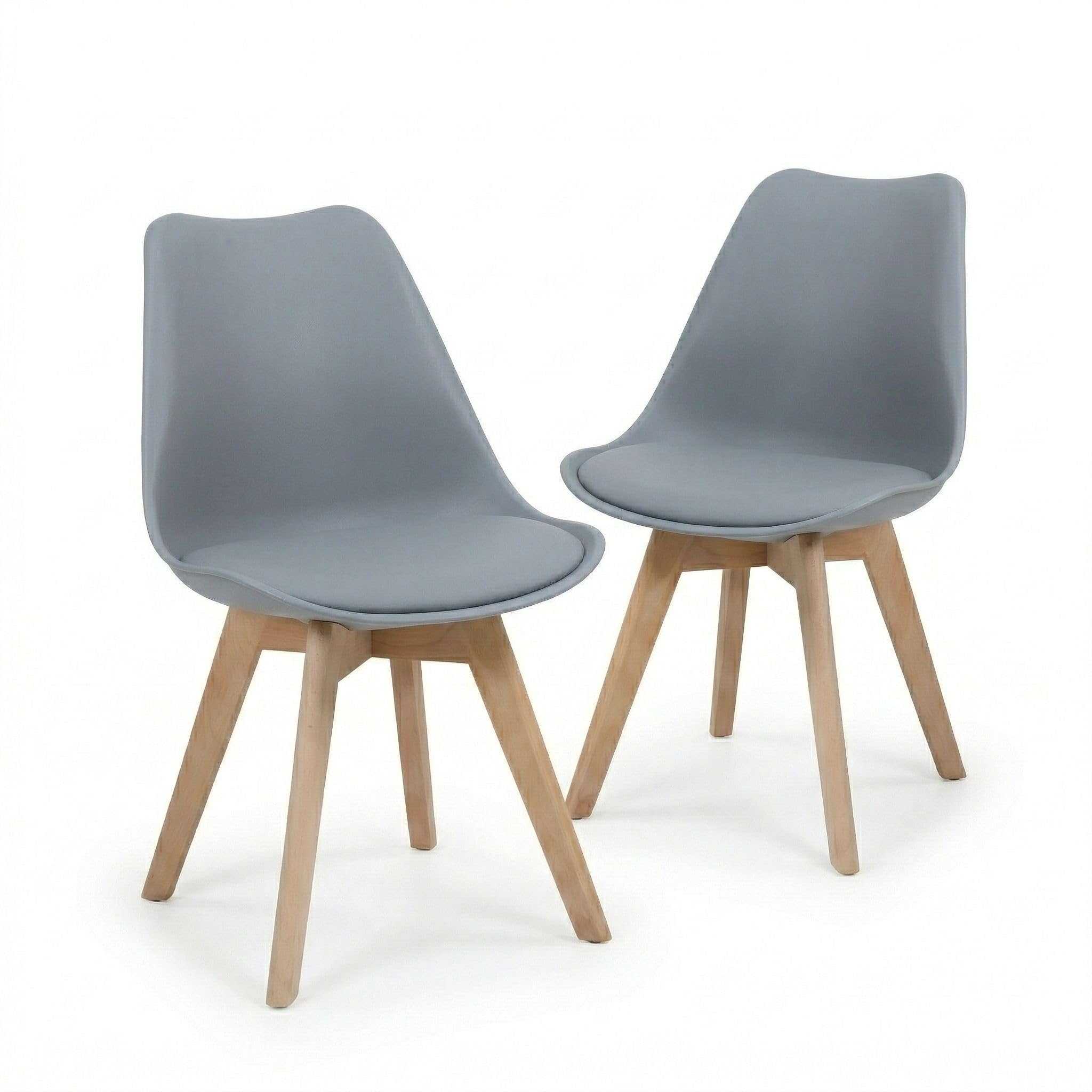 EVRE Mid-Century Dining Chairs, PU Upholstered PP Seat with Solid Wooden Legs, Modern Armless Chair for Dining rooms, Kitchens, Lounges, Home Offices & Bedrooms. (Grey)