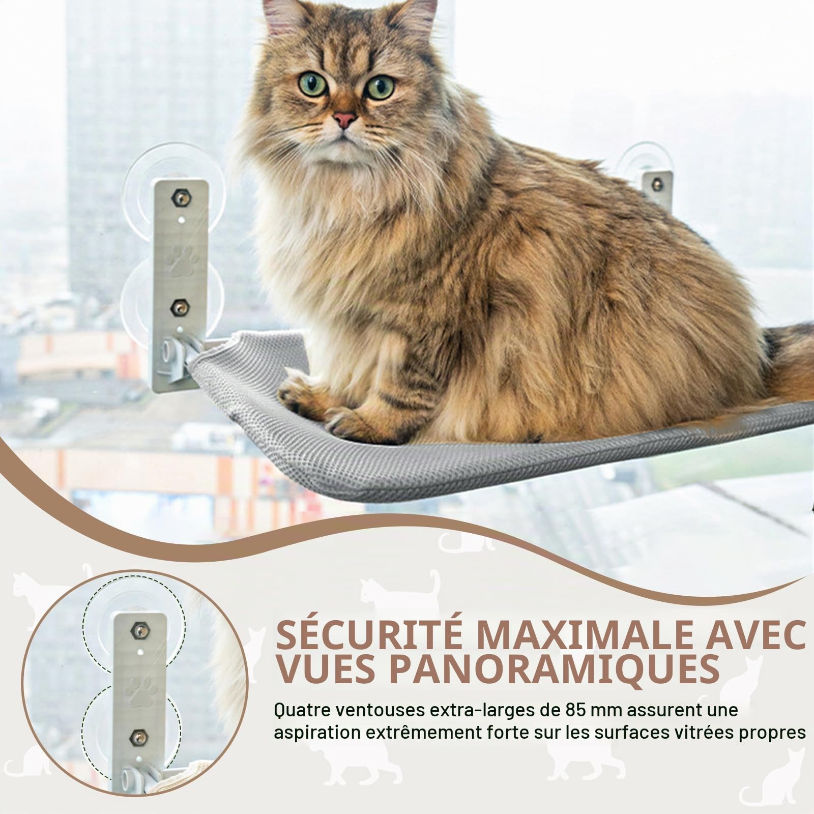 Hamac pour Chat sans Fil, Chats Places de Fenêtre Chats, Respirant Surveiller, Prendre Bains Soleil Et Grimper, avec Ventouses Puissantes, Tissu Lavable, Hamac pour Chat,Supporte Jusqu'à 15kg Maximum