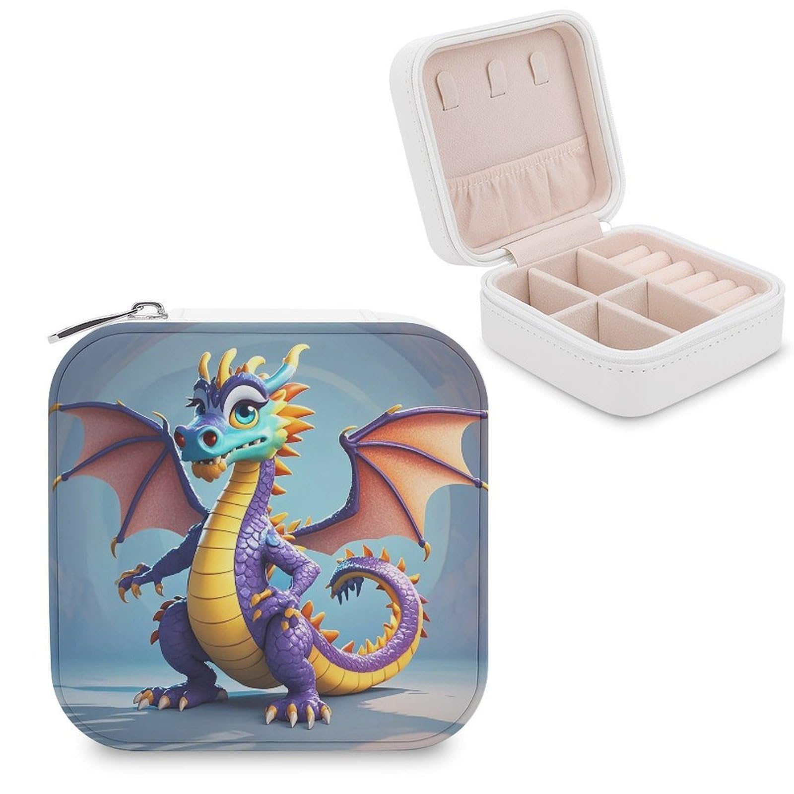 FekiLoot Cartoon Dragon Jewelry Case Personalized Leather Jewelry Box Mini Travel Jewelry Case Small Portable Jewelry Organizer for Ring Earrings Necklace Bracelet