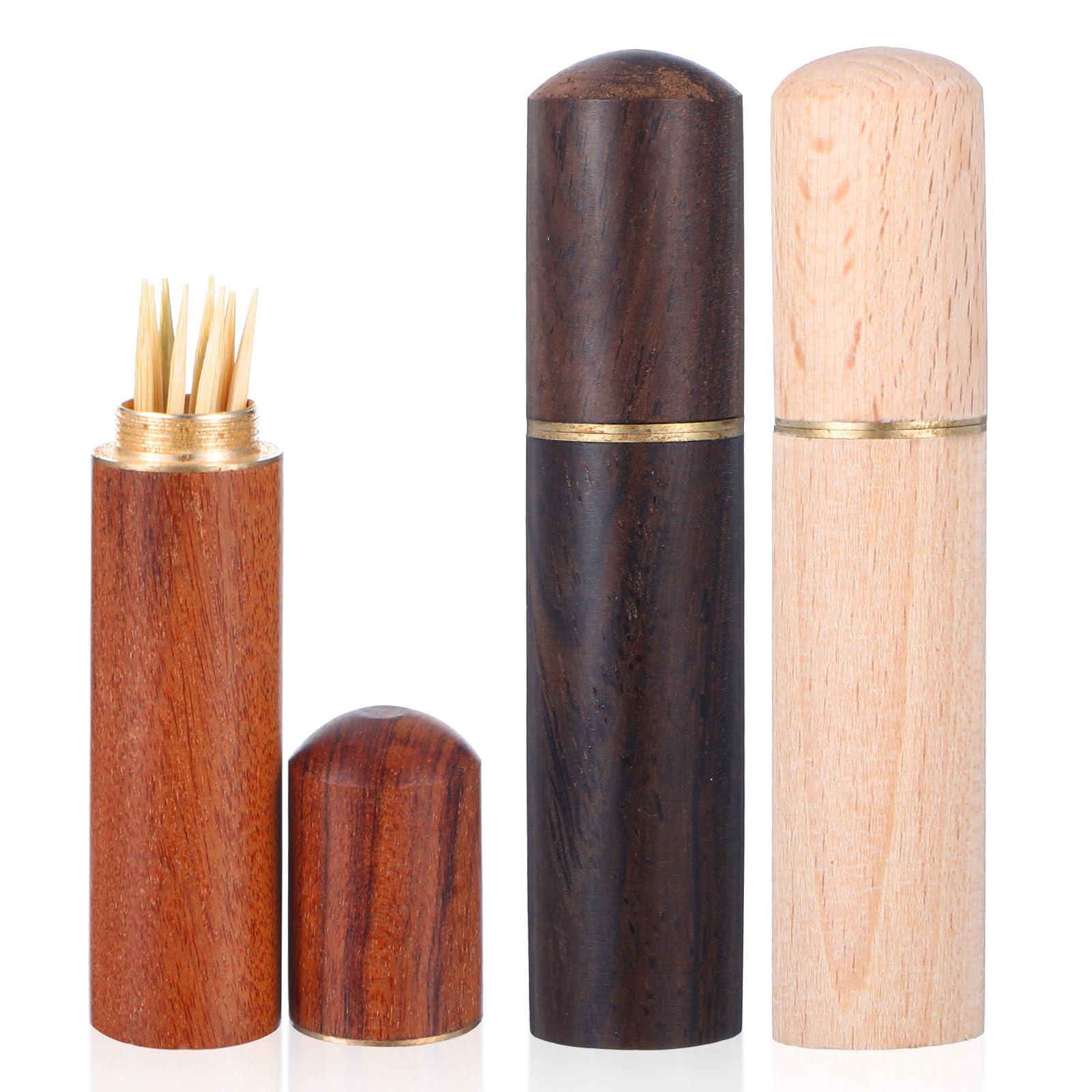 Classicseali 3PCS Toothpick Holder, Portable Tooth Pick Holders,Wooden Toothpicks Holders for Purse,for Storage Toothpicks, Needle, Bead, Ear Pick, Small Object,for Women and Men,3 Colors