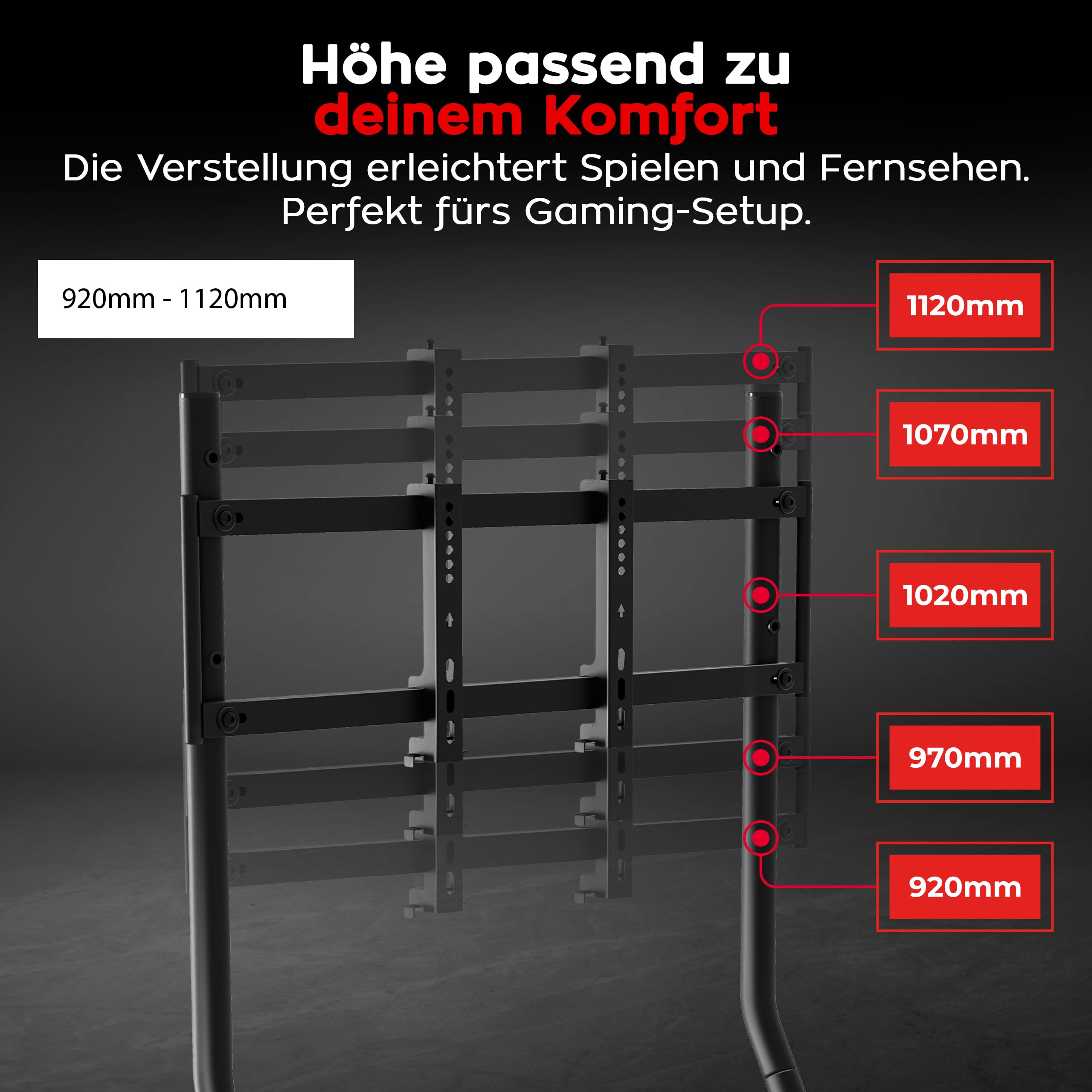 huzaro Speed 9.1 - Simracing Monitor Stand TV Stand Ständer Bodenständer - VESA 75x75, 100x100, 200x100, 200x200, 300x200, 400x200 mm - für 32 bis 55 Zoll - bis zu 50kg - Höhenverstellbar - Schwarz