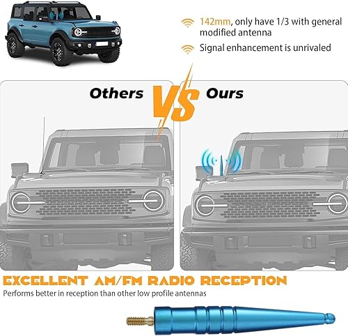 Miniatura 4 de Antena tipo bala para auto, antena de aluminio de repuesto compatible con Ford Bronco 2021 2022 y Dodge Ram 1500 1997-2023 para accesorios Ram 1500