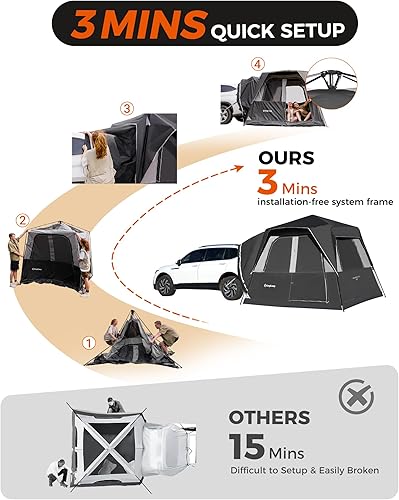 Miniatura 3 de KingCamp Tienda de campaña para SUV, instantánea para 6-8 personas, impermeable y resistente al viento, tienda de campaña con pantalla de película