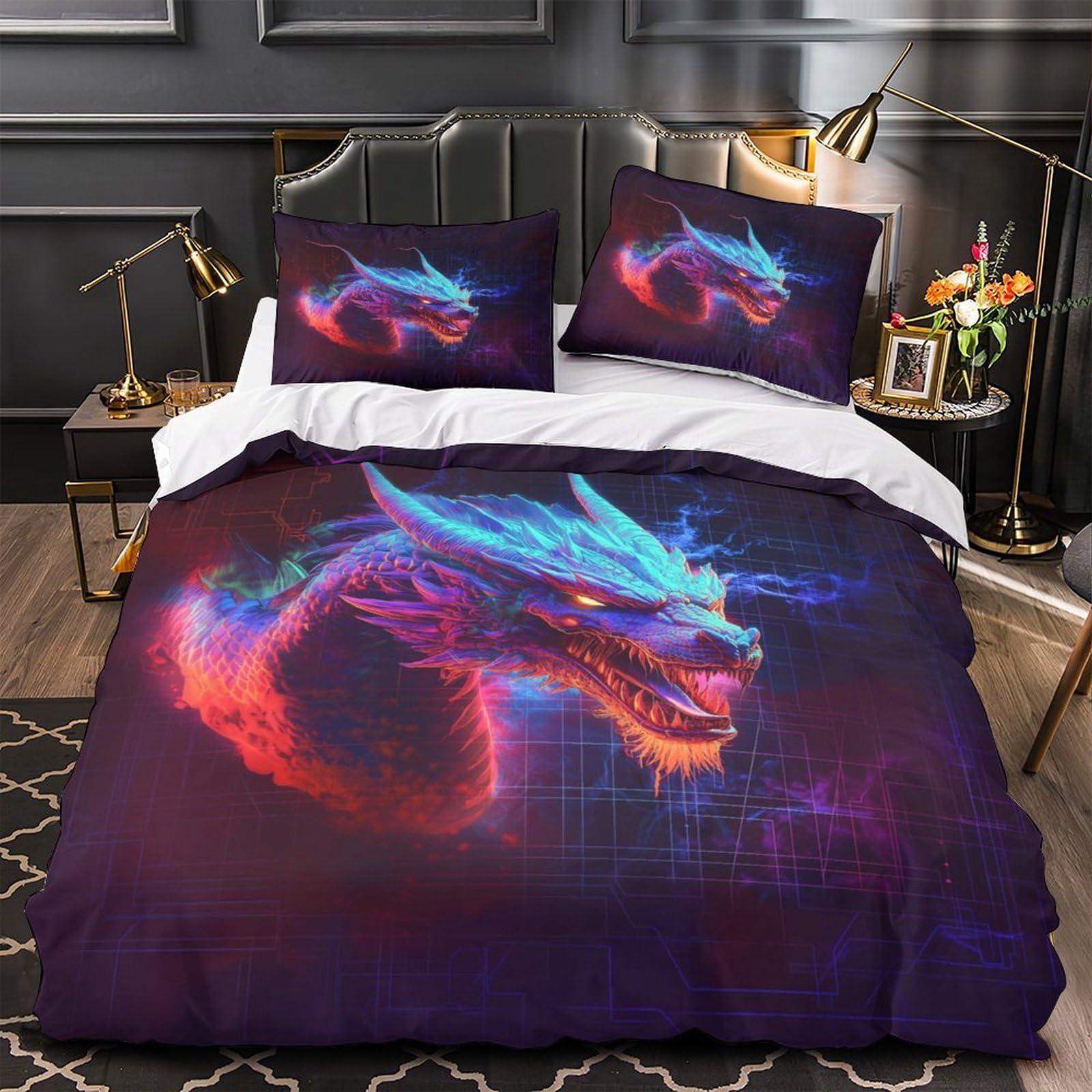 Housse de couette hypoallergénique imprimée 3D avec fermeture éclair fluide pour grand lit