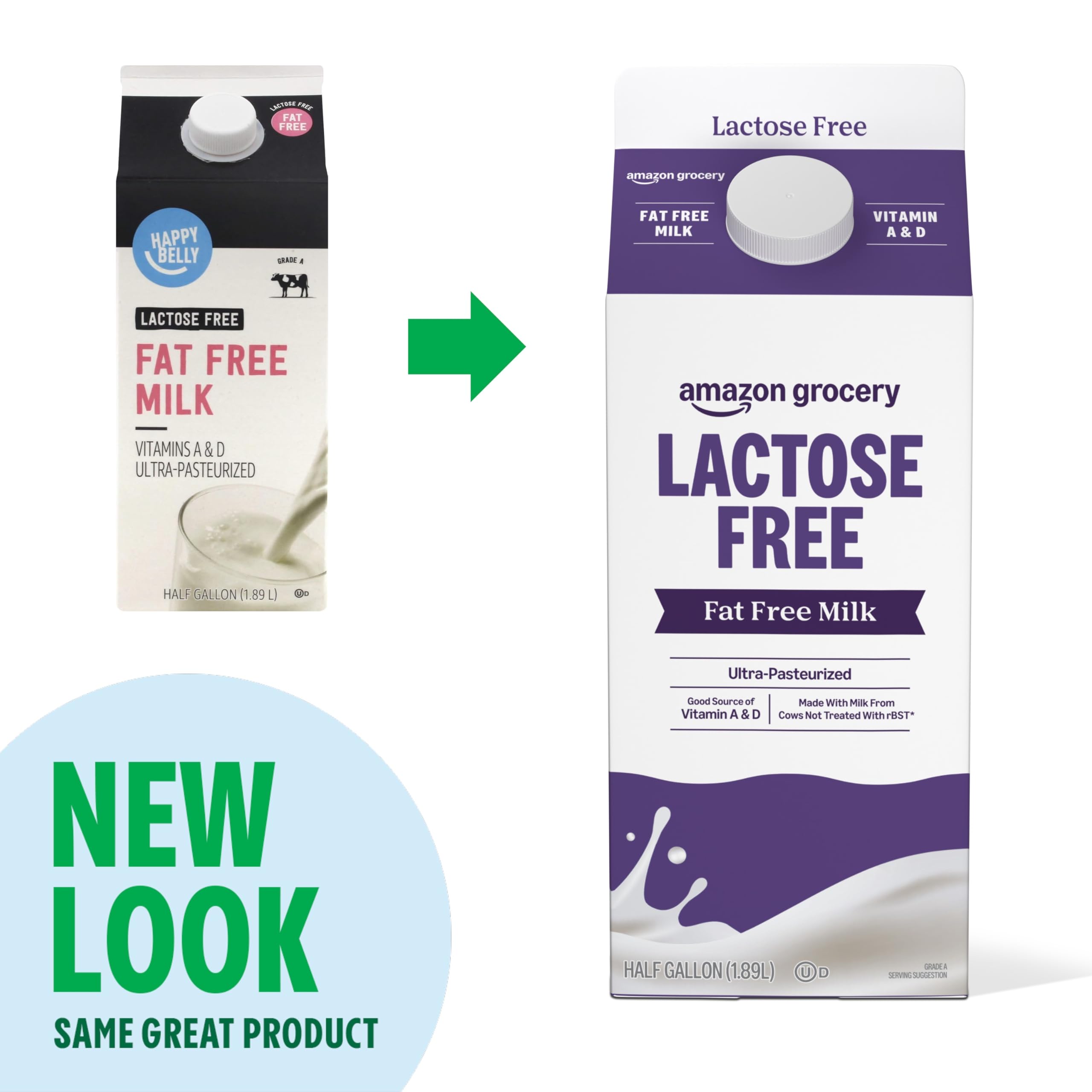 Amazon.com: Amazon Grocery, Lactose Free Fat Free Milk, Half