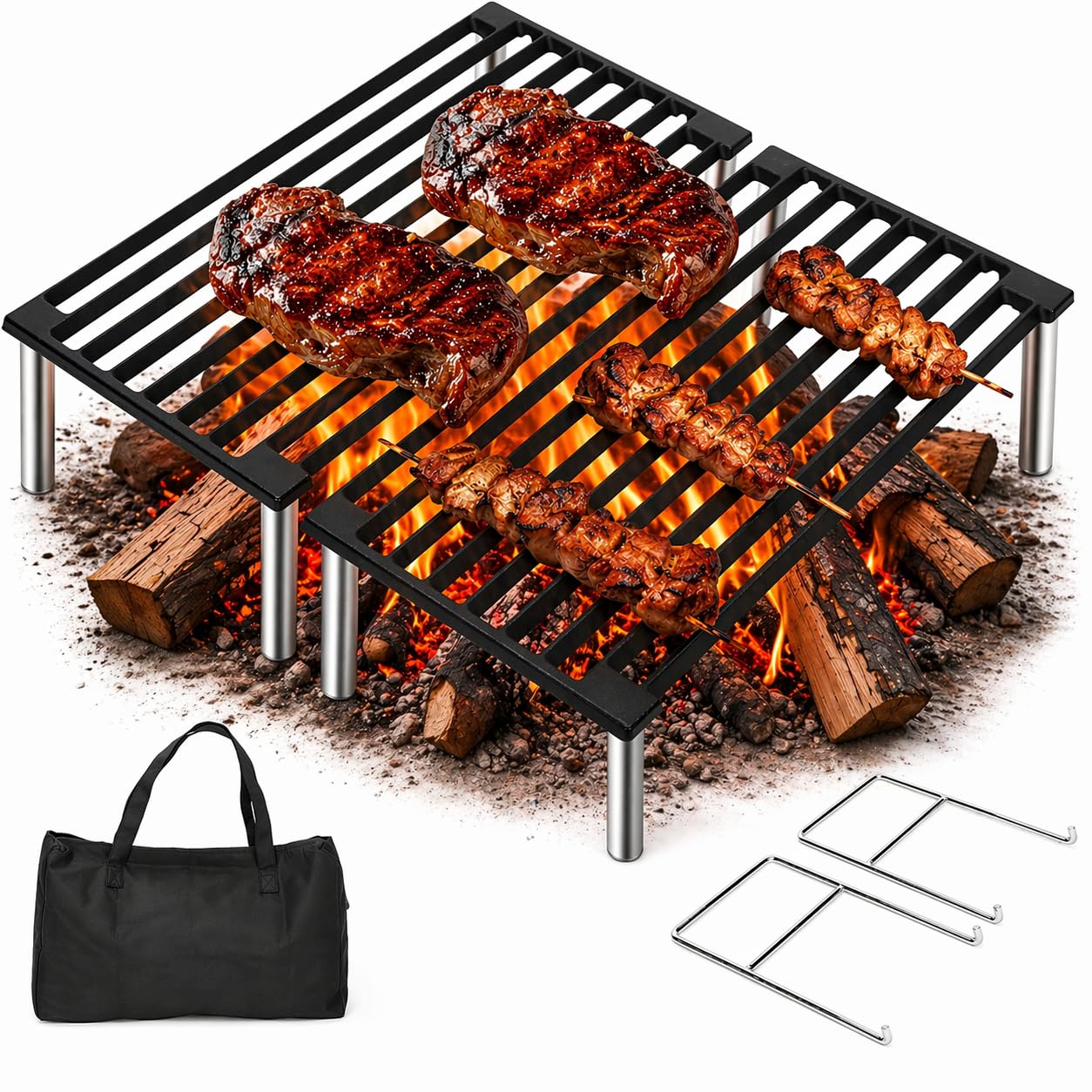 Denmay 40,6 x 40,6 cm, griglia a carbonella, pieghevole da tavolo, con borsa per il trasporto e maniglia, griglia per barbecue all'aperto per feste in giardino, picnic, terrazza