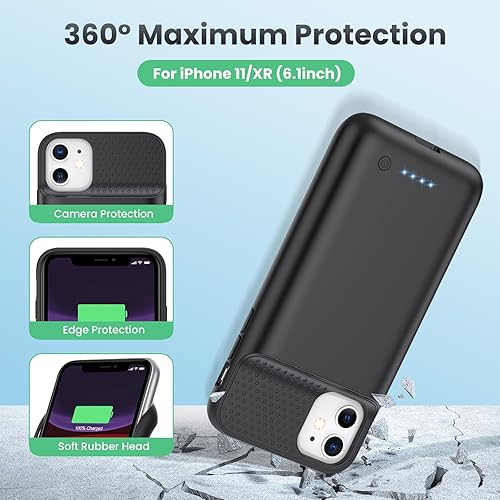 Miniatura 3 de Funda de batería para iPhone 11XR (6.1 pulgadas), funda de cargador portátil delgada de 7500 mAh, funda de carga de batería externa con protector de