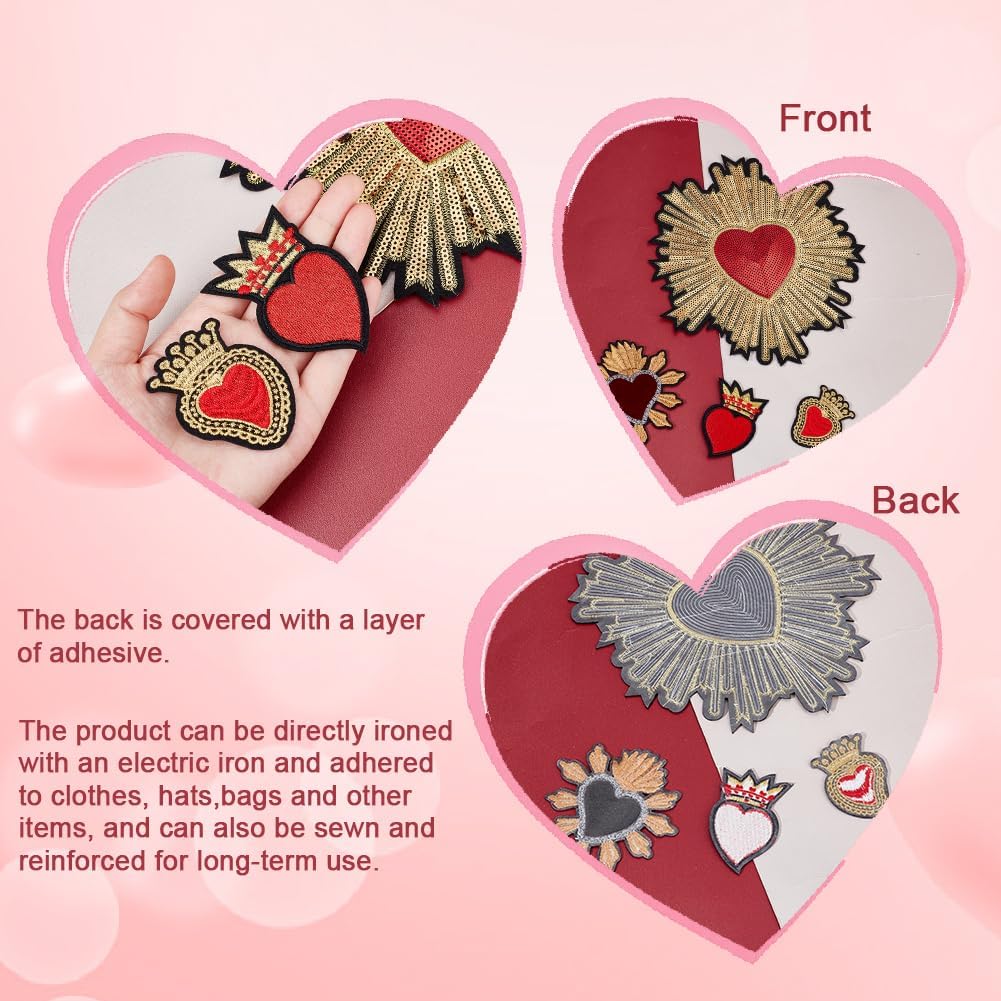 AHANDMAKER 8pcs Heart Rhinestone Bead Patch, 4 Style Embroidered Badge Patch Sew On Patches DIY Decorative Patches Applique Patch for Dress Jeans Jackets Handbag Clothing image 4