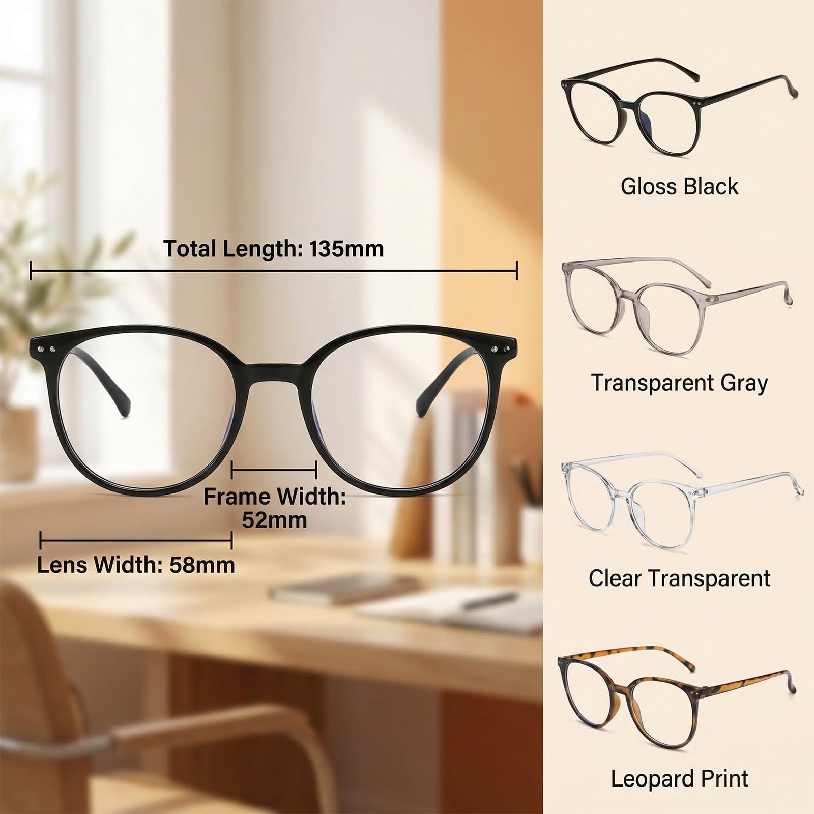 Cloxtralon 4 pezzi Occhiali da Donna Filtro Luce Blu, Colori Nero/Modelo leopardo/Grigio/Trasparente, Materiale TR Leggero, per Lavoro Informatico, Giochi, Televisione, Riducono Fatica Ottica — view 4